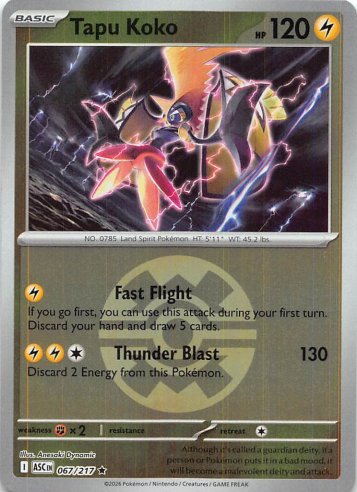 Tapu Koko Holo Rare Reverse Holo 067/217
